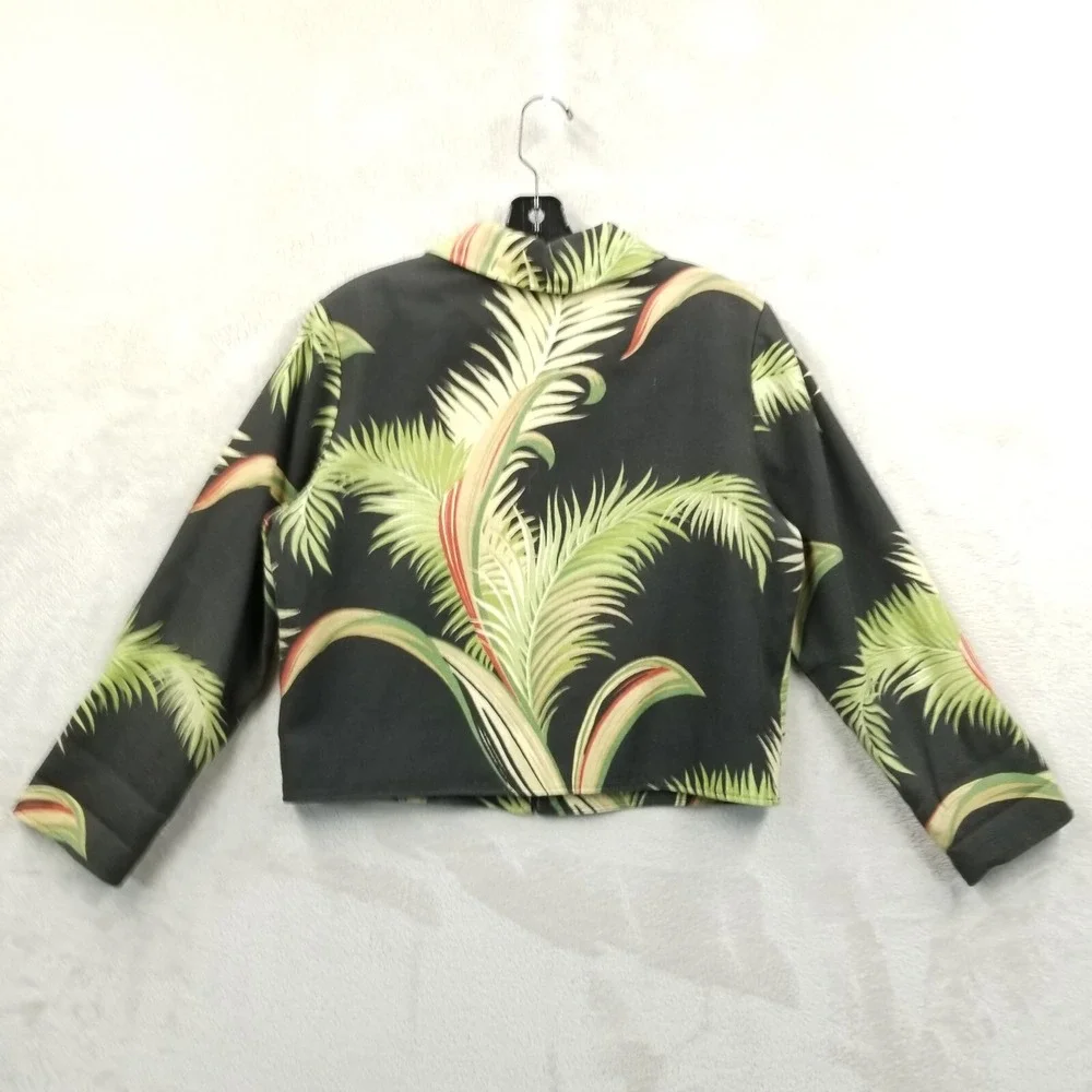 Vintage Painted Pony Jacket Women M Barkcloth Palm‎ Tree Full Zip Crop Tropical